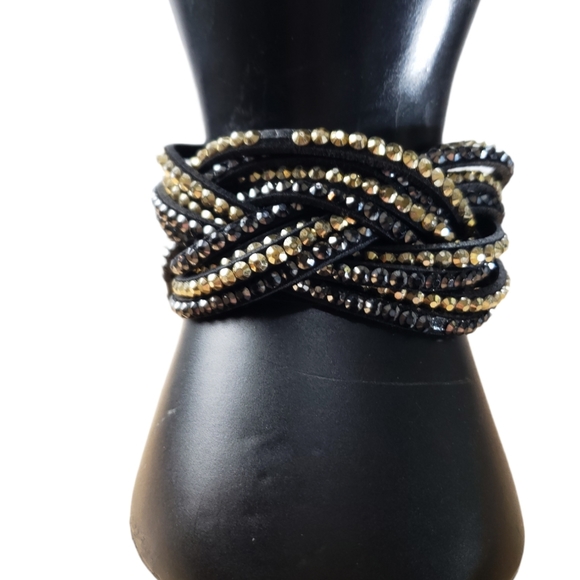 Adjustable Faux Leather Studded Woven Bracelet - Picture 4 of 5